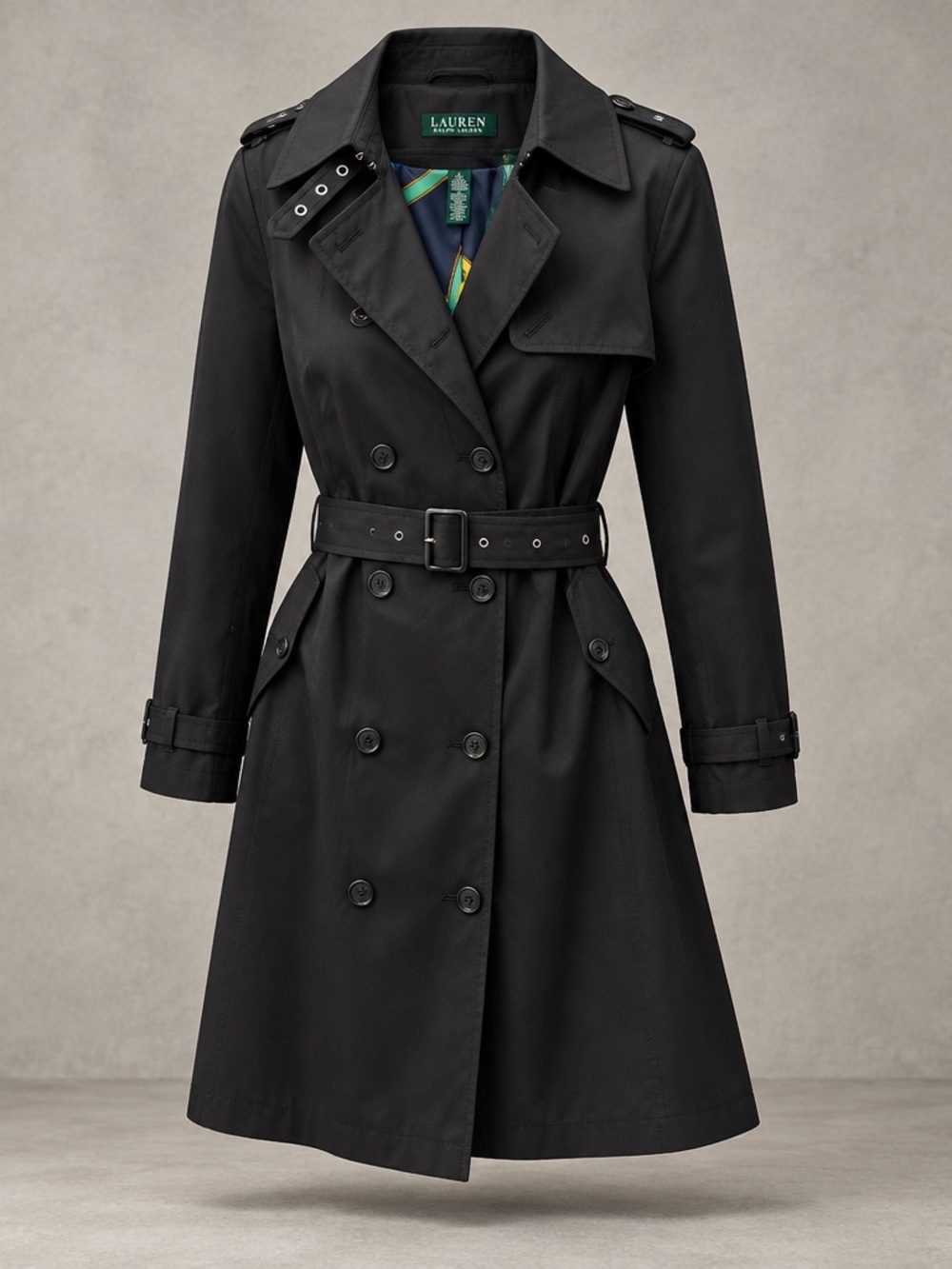 Ralph Lauren Black Double-Breasted Trench with Belt NWOT XXL